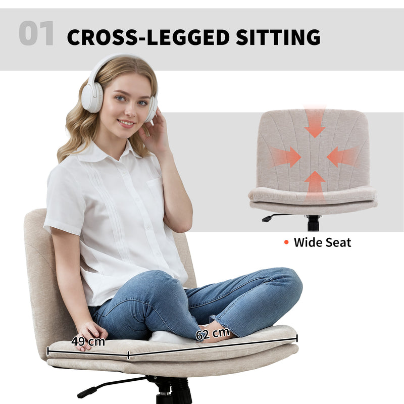 Armless Swivel Office Chair with Wheels and Criss Cross Back for Home or Desk Use Beige AOSOM