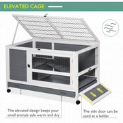 Elevated Wooden Rabbit Hutch with Slide Out Tray for Indoor Use Guinea Pig Cage Grey AOSOM