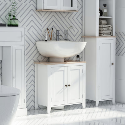 Freestanding Under Sink Bathroom Cabinet With Adjustable Shelf And Storage Space White
