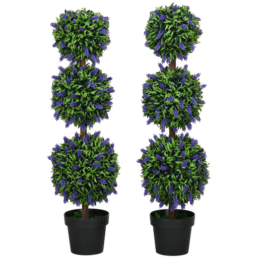 Set of 2 Artificial Lavender Ball Trees with Pots for Indoor or Outdoor Display, Purple