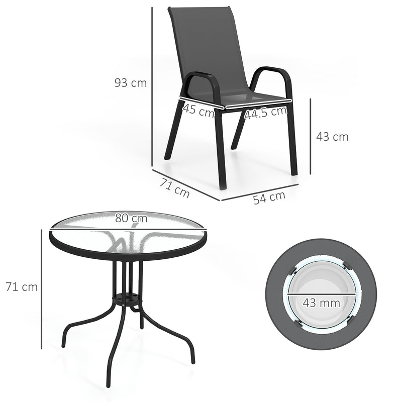 Five Piece Black Steel Patio Set with Glass Top Table by Outsunny