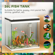 26L Glass Fish Tank with Filter System LED Lights and Water Pump White by PawHut AOSOM