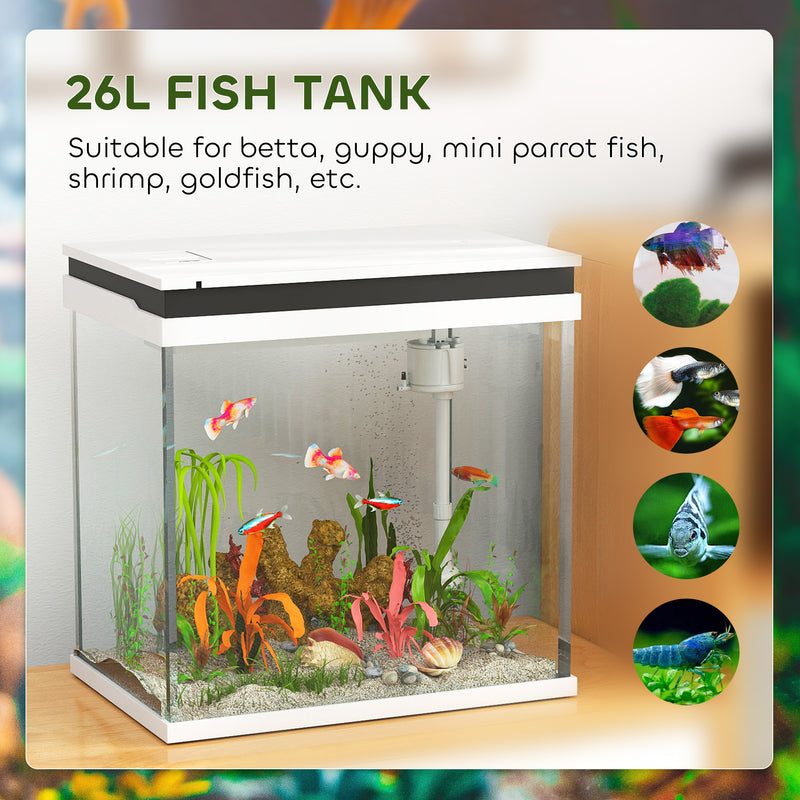 26L Glass Fish Tank with Filter System LED Lights and Water Pump White by PawHut AOSOM