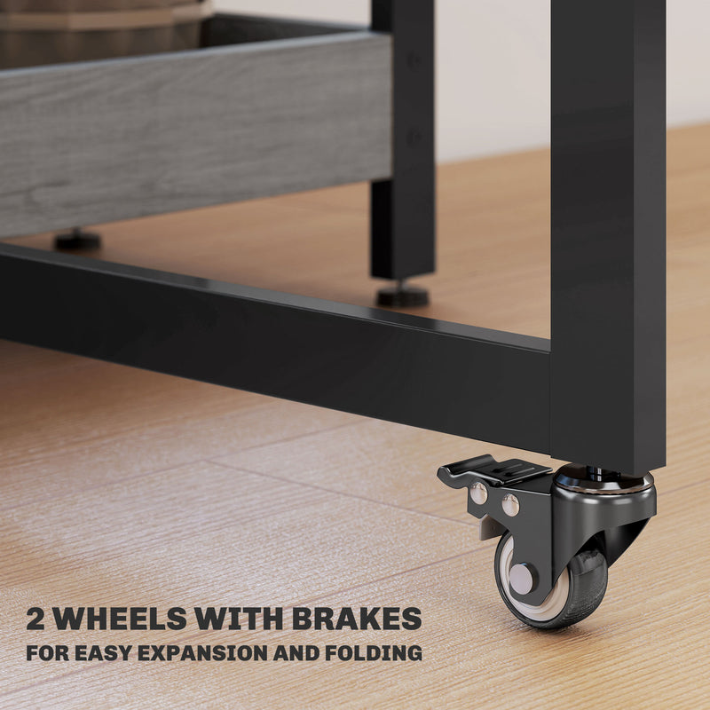 Grey Industrial Folding Dining Table with Drop Leaf and Storage Shelves for Small Spaces