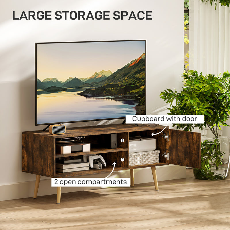 Brown TV Stand for TVs up to 55 Inches with Open Shelves and Cable Management
