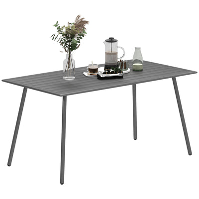 Grey 6 Seater Outdoor Dining Table with Slatted Top and Steel Frame