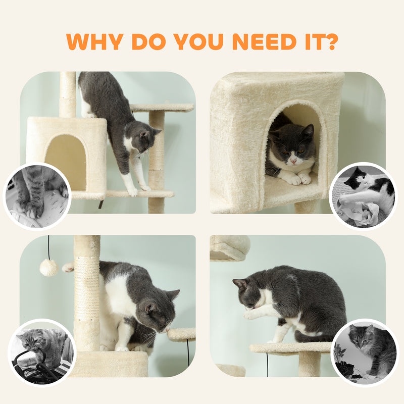 Cat Tower for 2 or 3 Cats with Multiple Platforms and Scratch Posts Beige and Cream White