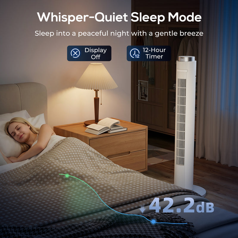 Tower Fan with Quiet Sleep Mode and App Control for Bedrooms and Living Rooms White