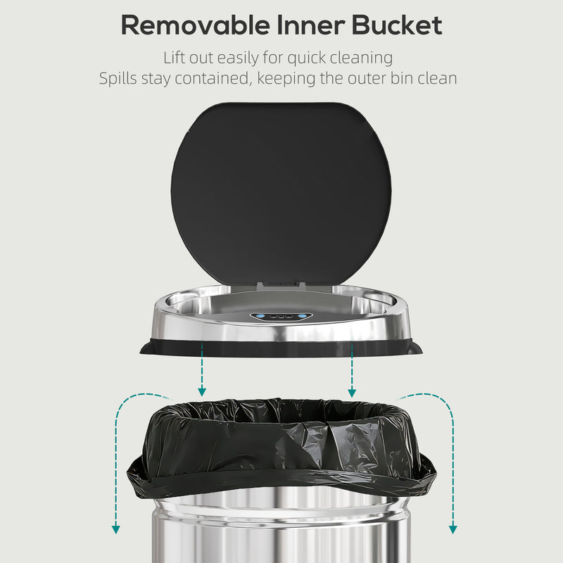 Automatic 42L Automatic Kitchen Sensor Bin with Soft Close Lid Ideal for Home Use, Stainless Steel