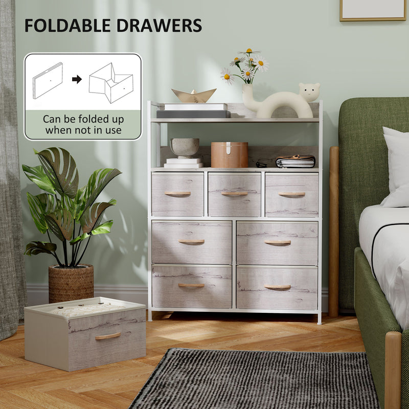 Rustic Wooden Chest of 7 Fabric Drawers with Natural Finish by HOMCOM