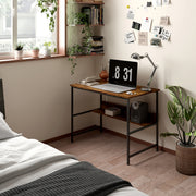 Rustic Brown 2 Tier Computer Desk 100 x 60 cm with Storage Shelf