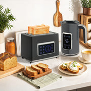 Touch Screen Kettle and Toaster Set With Fast Boil Feature For Modern Kitchens Grey