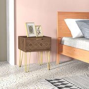 Modern Wooden Bedside Table with Drawer and Gold Legs Ideal for Bedroom Use Grey