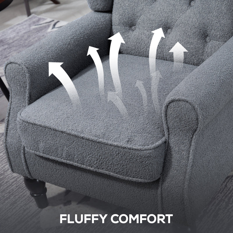 Retro Wingback Accent Chair With Button Tufted Upholstery For Living Room And Bedroom Grey