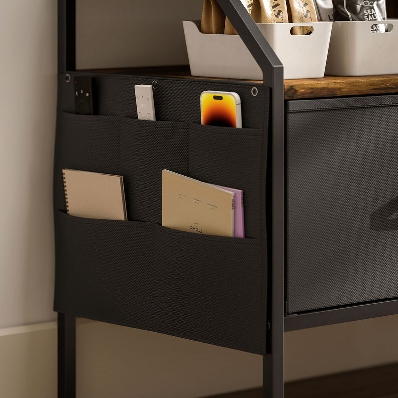 Wooden TV Stand Cabinet With Foldable Drawers And Side Pockets For 55 Inch TVs, Rustic Brown