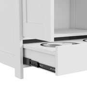 White Pet Feeding Station with Raised Dog Bowls Storage Cabinet and Hooks