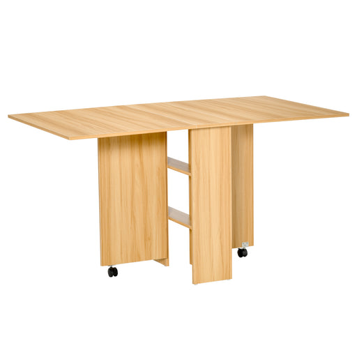 Folding Drop Leaf Dining Table with Storage Shelves Ideal for Small Spaces Teak