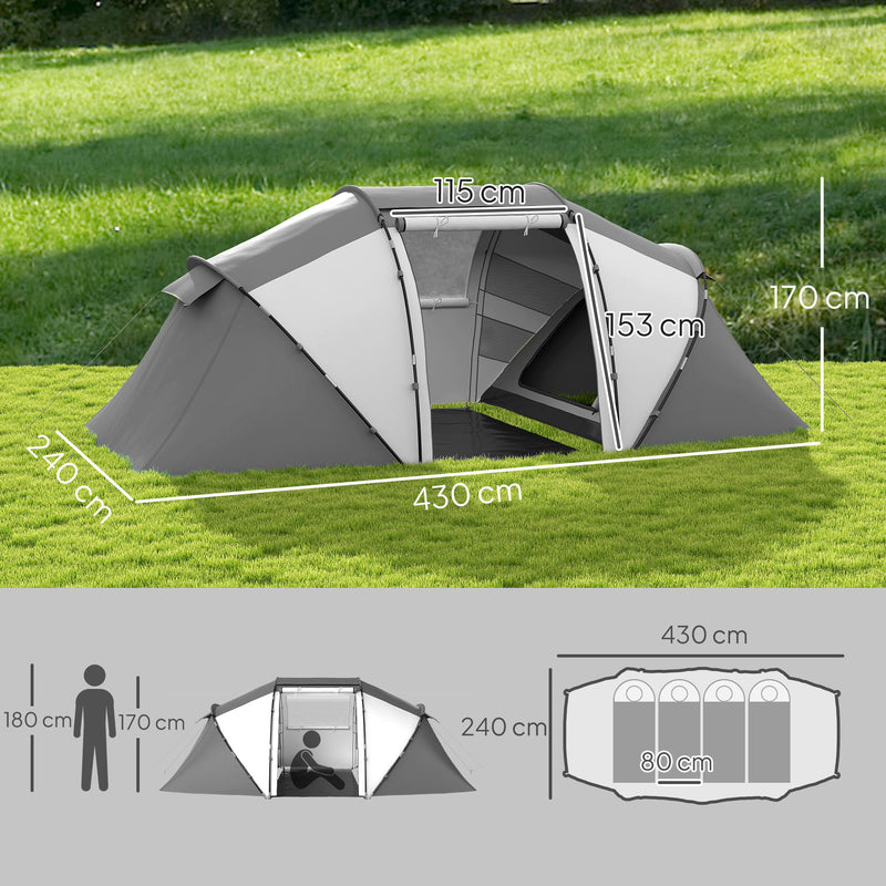 Tunnel Tent with Two Bedrooms and Living Area for 4 to 6 People Charcoal Grey White