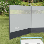 Camping Windbreak with Clear Windows and Steel Poles for Beach or Caravan Grey AOSOM