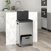 56L Stainless Steel Triple Kitchen Recycling Bin With Deodoriser Holders and Wheels by HOMCOM