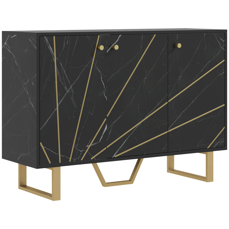 Modern Sideboard Storage Cabinet With Adjustable Shelves For Home Organisation, Black Marble Tone