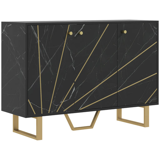 Modern Sideboard Storage Cabinet With Adjustable Shelves For Home Organisation, Black Marble Tone