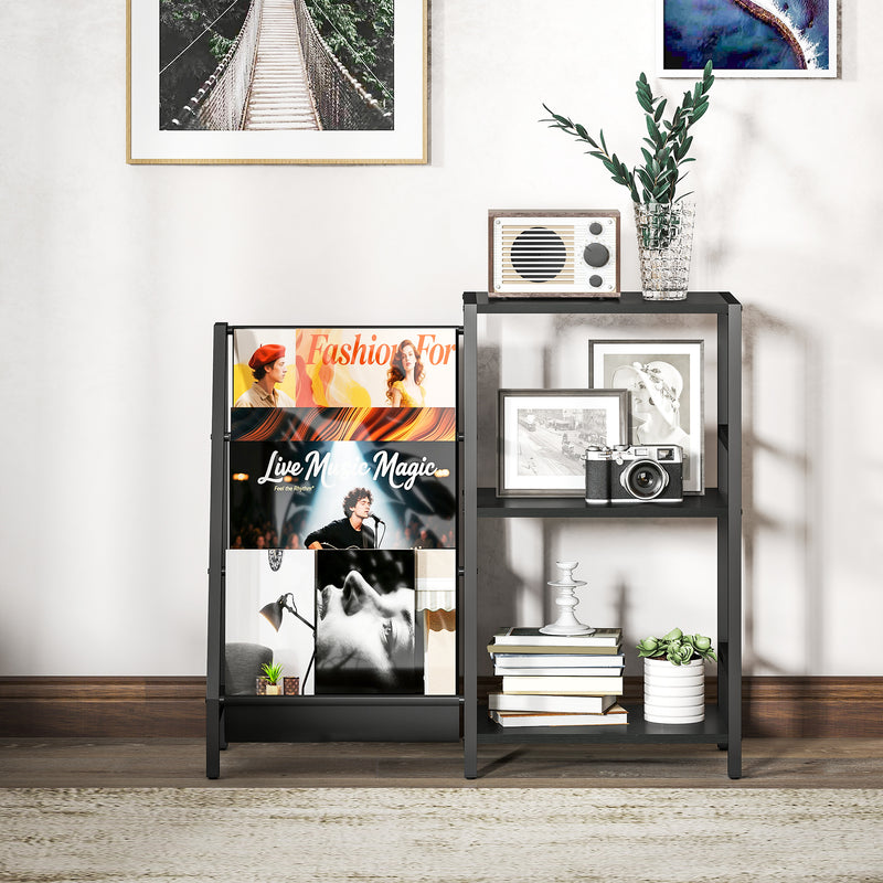 Black 3 Tier Record Player Stand With Storage Shelf For Living Room Or Bedroom Use
