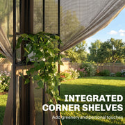 3x3.6m Metal Garden Gazebo with Mesh Sides for Shade and Insect Protection Double Roof, Khaki Outsunny