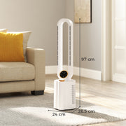 White Bladeless Tower Fan with Humidifier and Multi Modes for Home Cooling