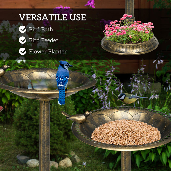 Antique Bronze Bird Bath with Decorative Birds and Planter Base 72cm Tall by Outsunny