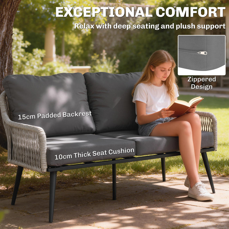 Rattan Garden Conversation Set with Cushions and Coffee Table for Relaxing Outdoors Light Grey