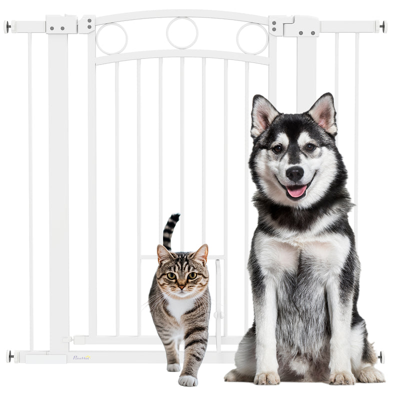 96cm Tall Dog Gate with Door, 7cm and 14cm Extensions, for Stairs, Doorways, 76-104cm by PawHut