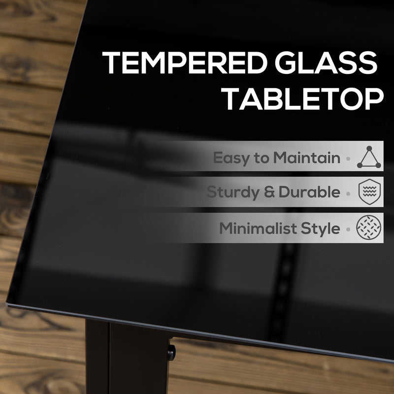 Black 6 Seater Aluminium Rectangular Garden Table with Tempered Glass Top for Patio Dining