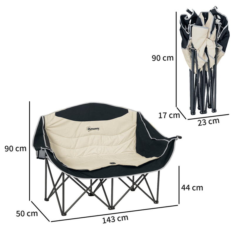 Double Camping Chair for Two with Padded Seats and Carry Bag for Outdoor Relaxing Khaki
