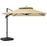 Khaki 2.7m Cantilever Parasol With Aluminium Frame Crank Tilt and Base by Outsunny