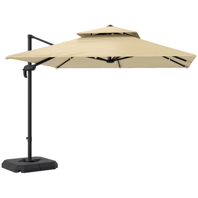 Khaki 2.7m Cantilever Parasol With Aluminium Frame Crank Tilt and Base by Outsunny