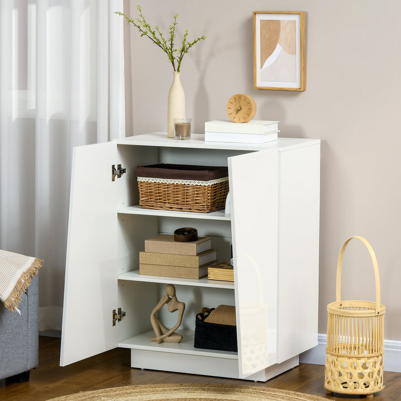 Freestanding High Gloss Storage Cabinet With Adjustable Shelves For Home Organisation White