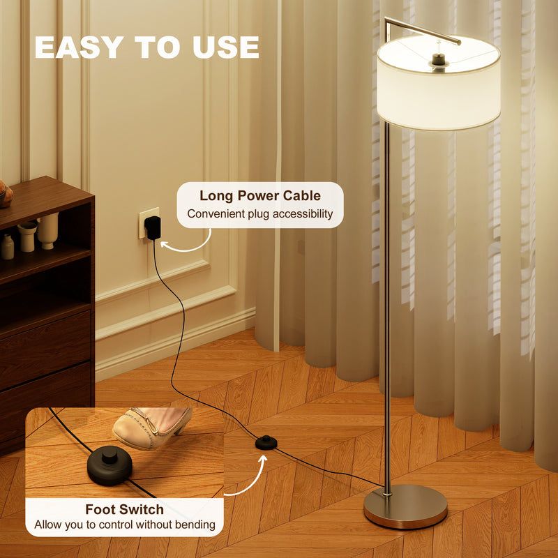 Floor Lamp with Overhead Soft Light for Living Room or Bedroom Silver and White AOSOM