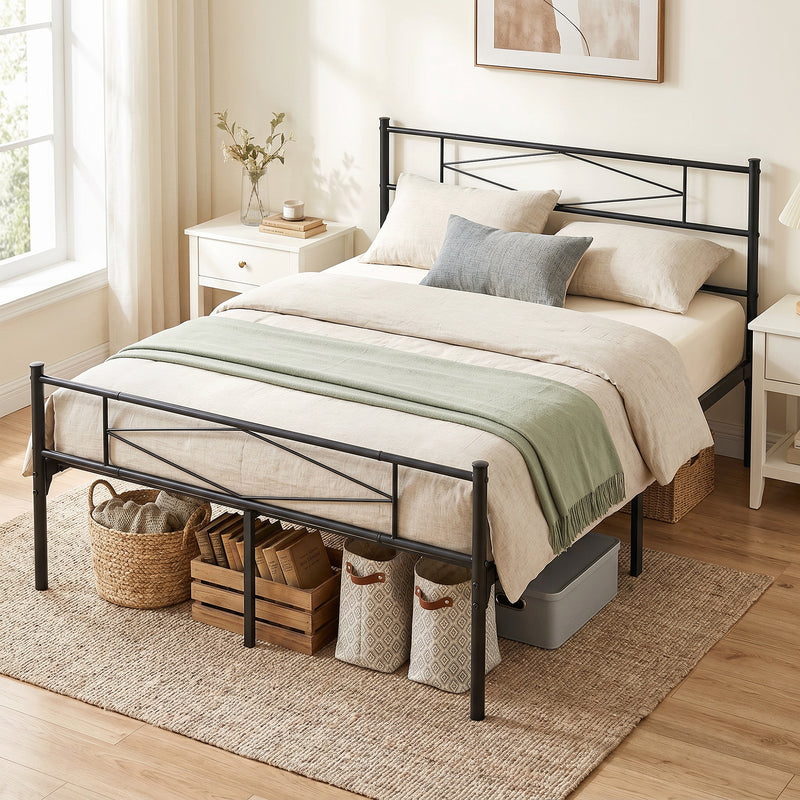 Double Bed Frame with Underbed Storage and Sturdy Steel Support Black