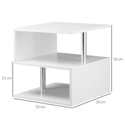 Set of 2 S Shape Wooden Coffee Tables with 2 Tier Storage for Living Room White