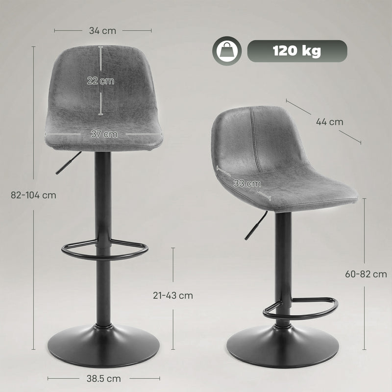 Adjustable Bar Stools Set of 2 with Swivel Seats and Floor Protection Grey