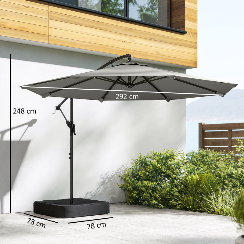 3m Cantilever Garden Umbrella with Weighted Base 360 Degree Rotation for Flexible Patio Shade, Grey