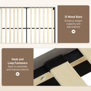 Grey Double Bed Frame with Velvet Feel Upholstered Headboard by HOMCOM