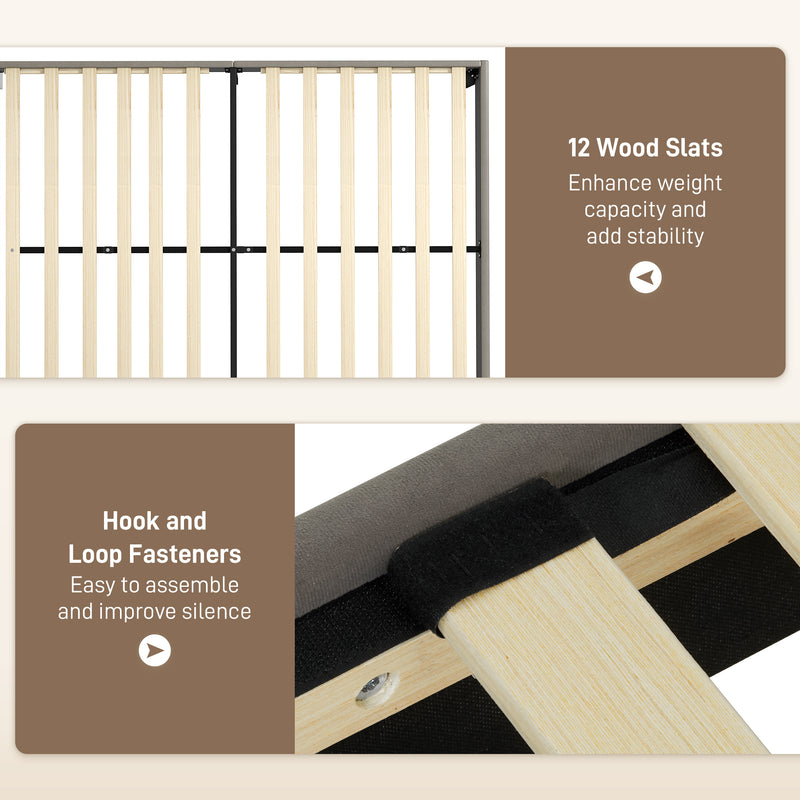 Grey Double Bed Frame with Velvet Feel Upholstered Headboard by HOMCOM