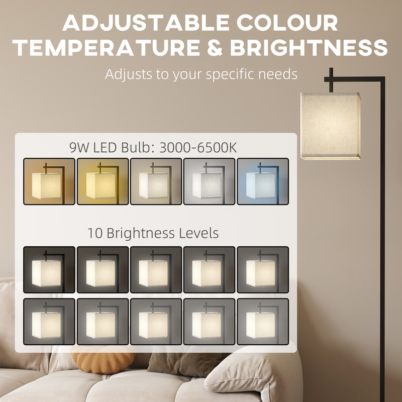 Tall LED Floor Lamp With Remote Control And Adjustable Brightness For Living Room, Black