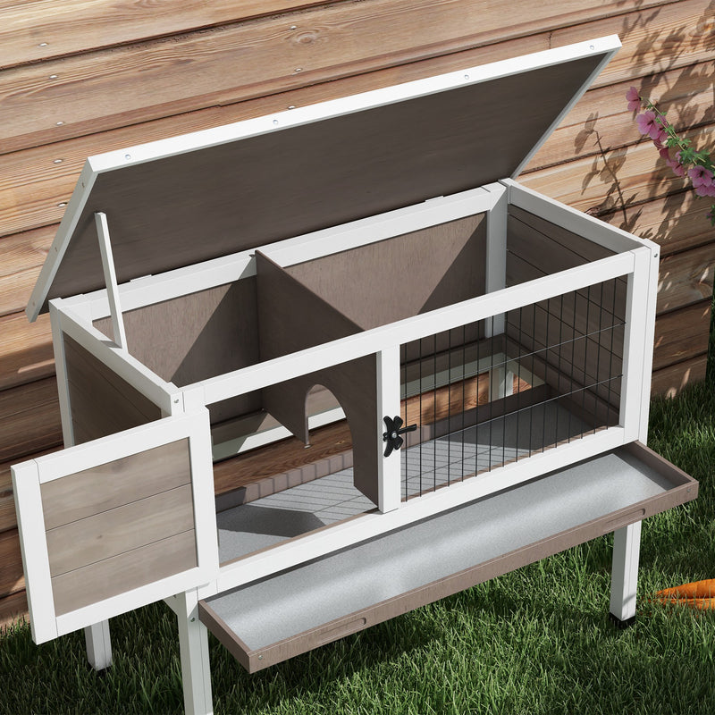 Wooden Guinea Pig Hutch With Slide Out Tray And Open Roof For Small Pets Brown
