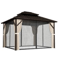3.6 x 3m Metal Gazebo with Metal Roof, Privacy Curtains and Insect Netting for Year Round Shelter, Brown & Black Outsunny