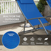 Set of 2 Blue Folding Sun Loungers with Adjustable Recline and Pillows by Outsunny