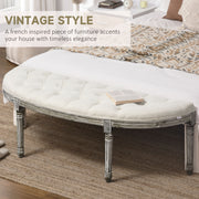 Cream Half Moon Ottoman Bench With Tufted Seat and Light Wood Legs For Bedroom or Hallway