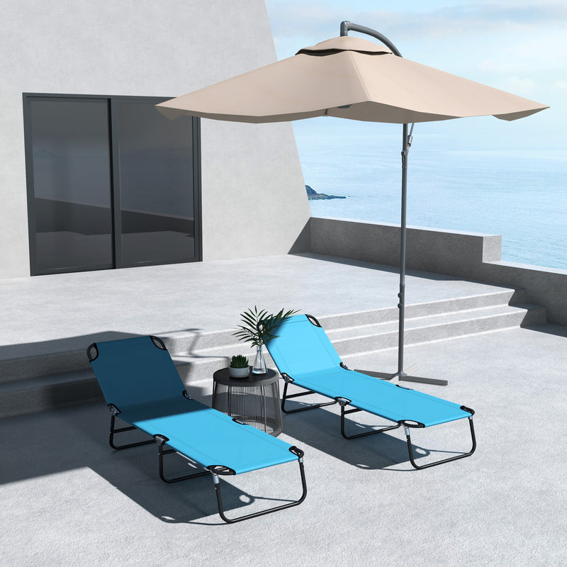 Set of 2 Foldable Sun Loungers with Adjustable Backrest and Breathable Mesh Fabric
